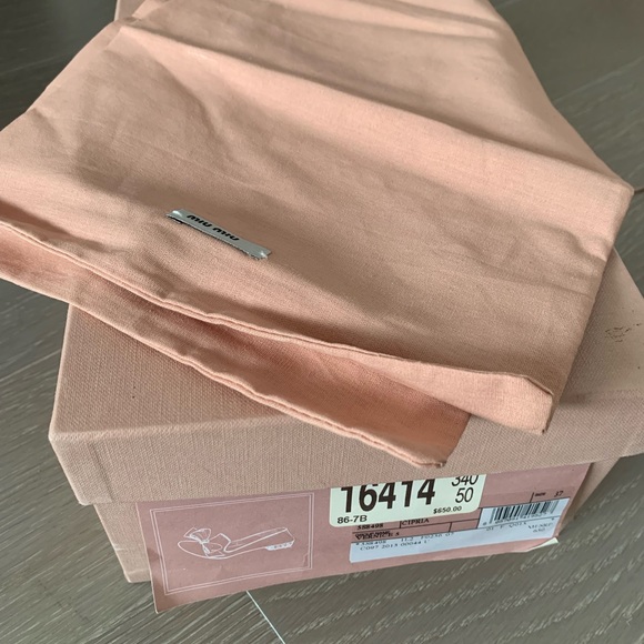 Miu Miu Vernice Cipria Beige Bow Patent Leather Jewel Heel Ballet Flats Size 37 - Picture 6 of 6